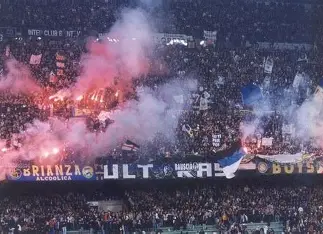 Inter Milan Curva Nord fans with smoke and banners